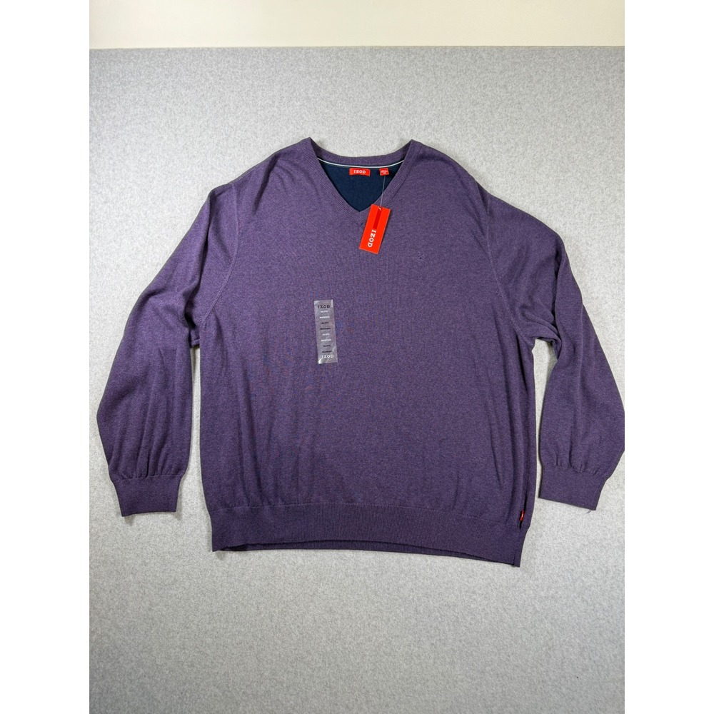 NWT IZOD V-Neck Sweater Mens 3XL Purple Premium Essentials 100% Cotton Knit